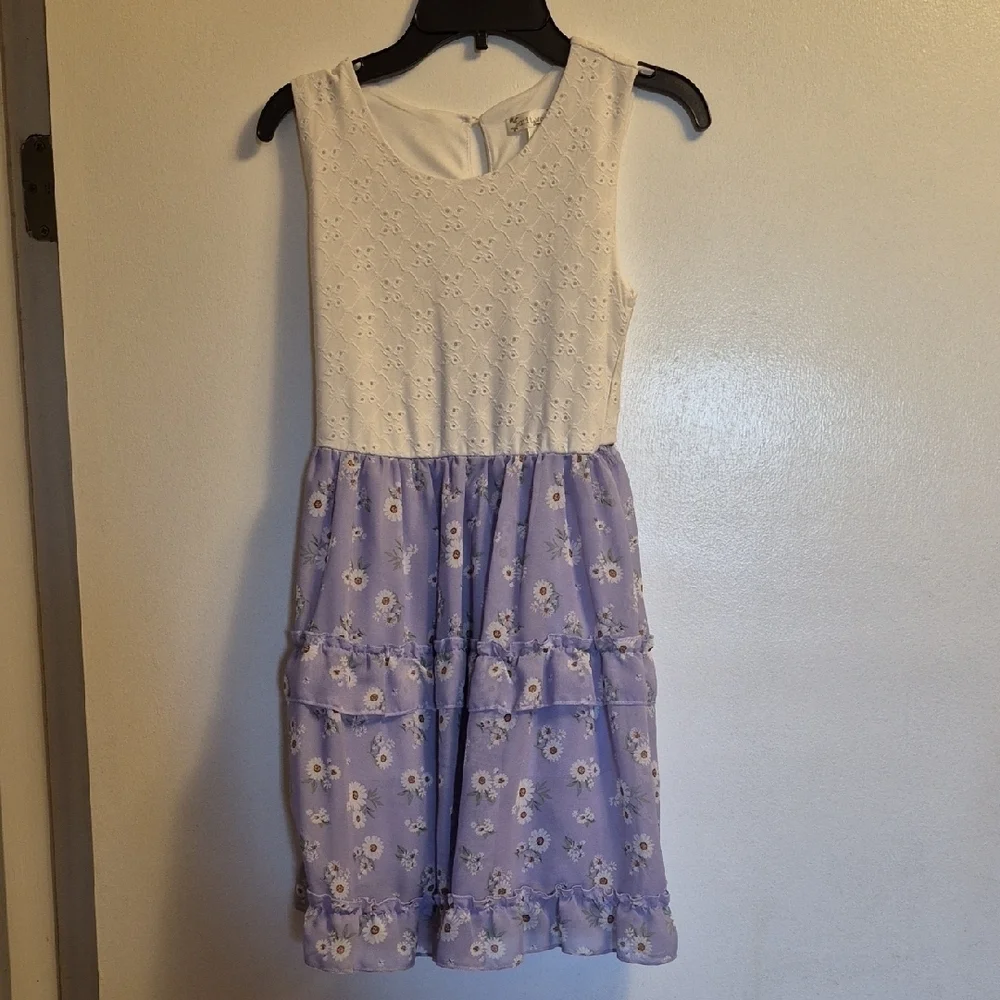 Knitworks White and Purple Sleeveless Sundress Casual